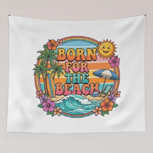 Item preview, Born For The Beach | Retro Summer Sunset Typography T-Shirt for Beach Lovers designed and sold by Faisal Shah.