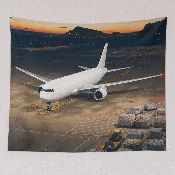 Item preview, Wide Body Cargo Airliner at Airport Apron During Sunset Illustration designed and sold by EMairplanes.