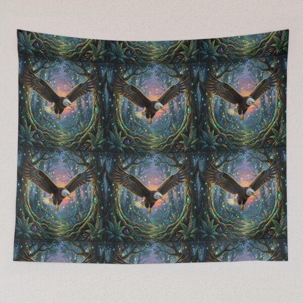 Item preview, Luminous Forest Inner Light Trees and Majestic Eagle Oil Painting Design designed and sold by TaBogroupsRed.