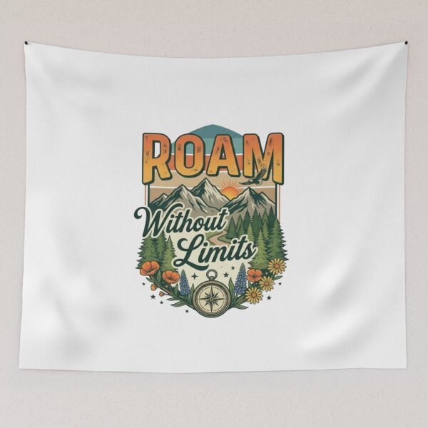 Item preview, Roam Without Limits Adventure T-Shirt | Vintage Mountain Typography | Outdoor Explorer Graphic Tee designed and sold by Faisal Shah.