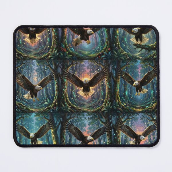 Item preview, Mystical Wonder Eagle Soaring in Dark Bioluminescent Twilight Forest Art designed and sold by TaBogroupsRed.