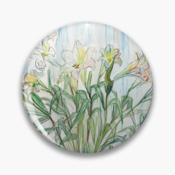 Item preview, White Lilies in Glass Vase – Soft Botanical Colored Pencil Illustration designed and sold by Dina's Fine Arts.