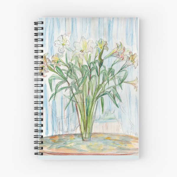 Item preview, White Lilies in Glass Vase – Soft Botanical Colored Pencil Illustration designed and sold by Dina's Fine Arts.