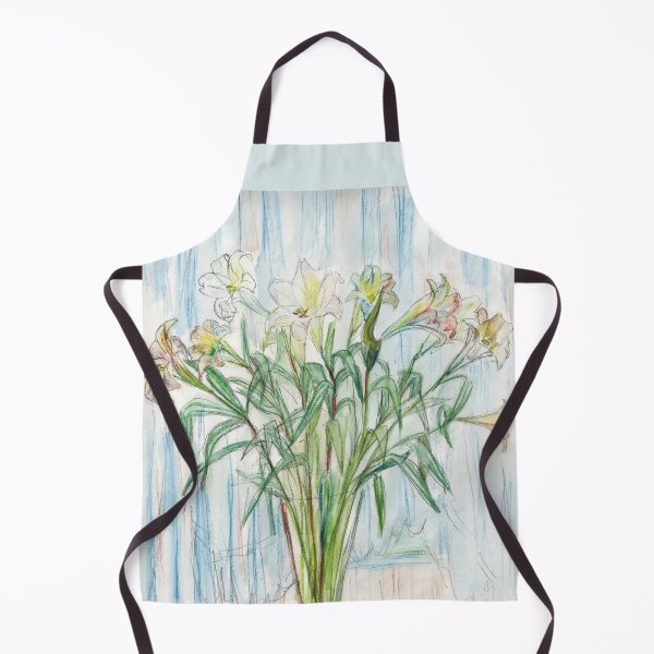 Item preview, White Lilies in Glass Vase – Soft Botanical Colored Pencil Illustration designed and sold by Dina's Fine Arts.