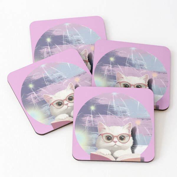 Item preview, A learned cat with glasses is reading a book  in violet color designed and sold by Tana&tanuc.
