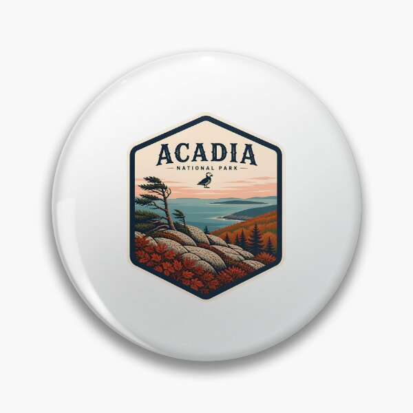 Item preview, Acadia National Park Vintage Hiking Travel Badge designed and sold by TravelersGems.