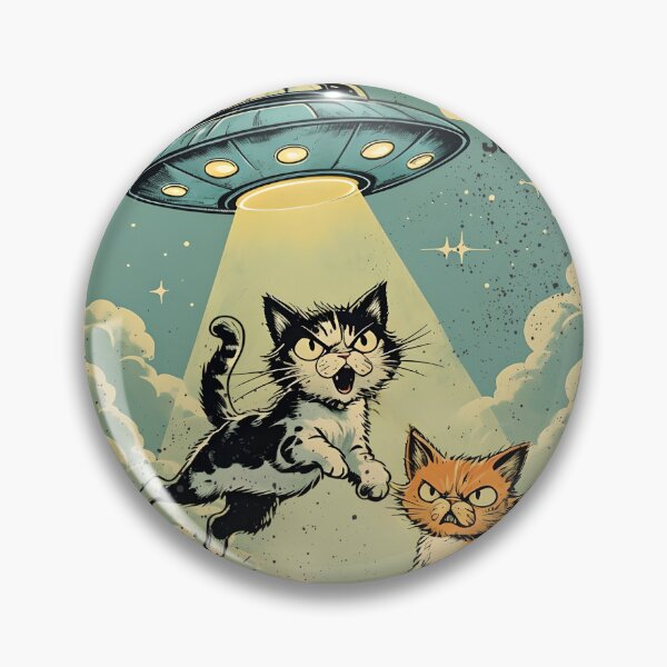 Item preview, vintage sci fi comic book UFO aliens flying saucer spaceship beaming cats designed and sold by BigMRanch.