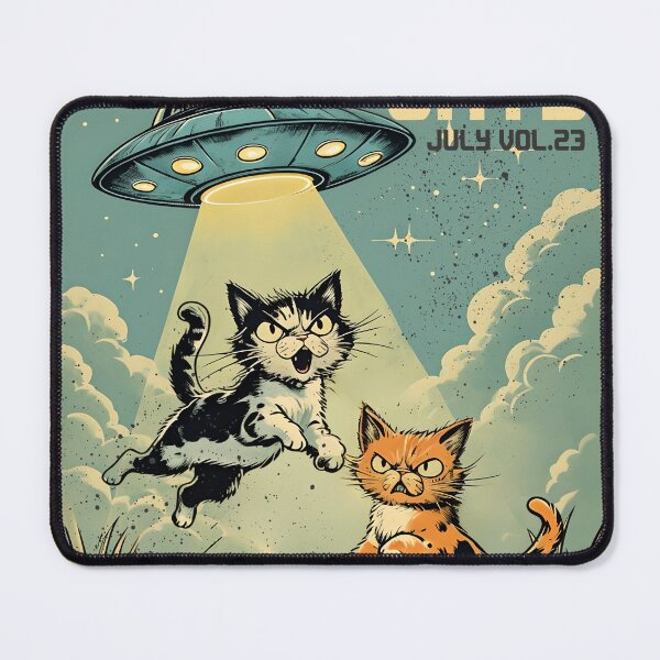 Item preview, vintage sci fi comic book UFO aliens flying saucer spaceship beaming cats designed and sold by BigMRanch.