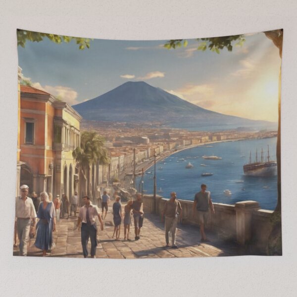 Item preview, Naples Italy Coastal Promenade Watercolor Landscape Art designed and sold by UmSkelig834.