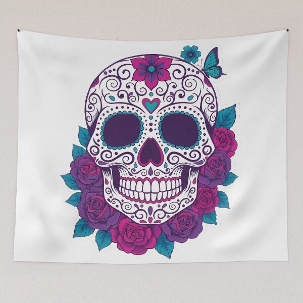 Item preview, Sugar Skull With Roses And Butterfly designed and sold by Linework Studio.