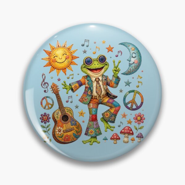 Item preview, Frog Hippie Patchwork Dance Peace and Music designed and sold by Natalia-Vlad.