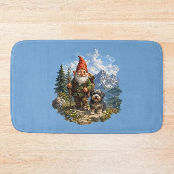 Item preview, Happy Alpine Hiking Gnome with Loyal Mountain Dog designed and sold by Alpine-Ink.