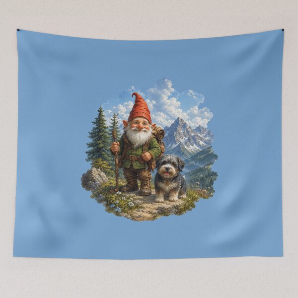 Item preview, Happy Alpine Hiking Gnome with Loyal Mountain Dog designed and sold by Alpine-Ink.