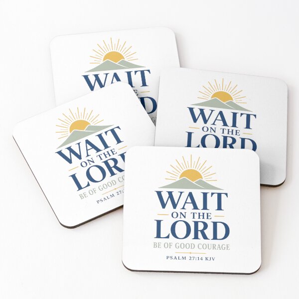 Item preview, Wait on the Lord, Be of Good Courage – Psalm 27:14 KJV Mountain Sunrise Design designed and sold by FaithThroughEverySeason.