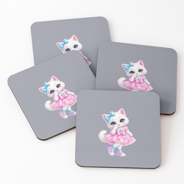 Item preview, Cute White Kitten Girl in Pink Dress and Blue Pink Sneakers designed and sold by Aimetoi.