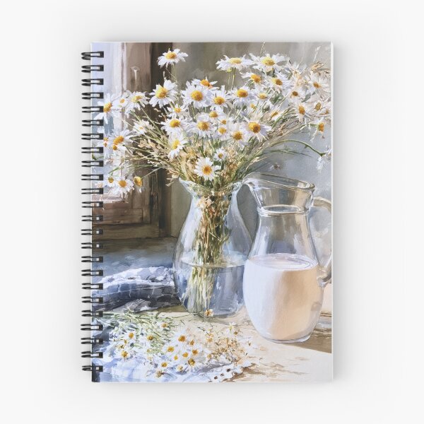 Item preview, Rustic Chamomile Bouquet With Fresh Milk Cozy Kitchen Watercolor designed and sold by EL-Lebedenko.
