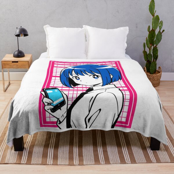 Item preview, Geometric Style - Young woman with blue hair and blue mobile designed and sold by AnimeShin.