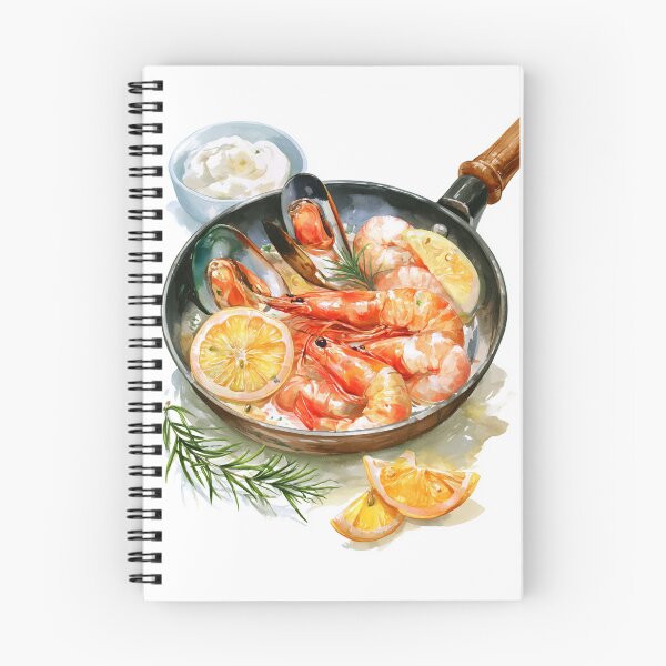 Aperçu de l'œuvre Illustration de cuisine à l'aquarelle : fruits de mer délicieux, crevettes, moules et citron. créée et vendue par EL-Lebedenko.