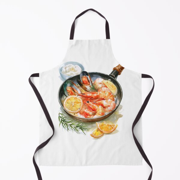 Item preview, Delicious Seafood Shrimp Mussels Lemon Watercolor Kitchen Illustration Artwork designed and sold by EL-Lebedenko.