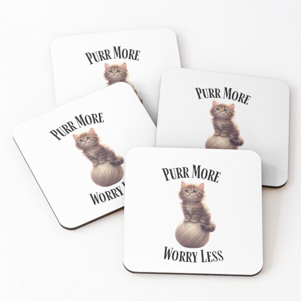 Item preview, Purr More Worry Less Fluffy Kitten on Yarn Ball Cat Quote designed and sold by Stone and Sage Prints.