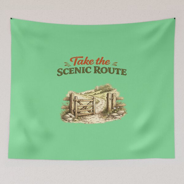 Item preview, Take the Scenic Route – Cozy Trail Gate Hand-Drawn Outdoor Illustration designed and sold by RosalesArts.