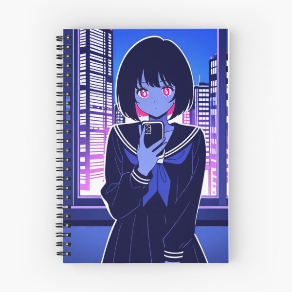 Item preview, Urban Scene - Young woman with neon eyes holding smartphone designed and sold by AnimeShin.