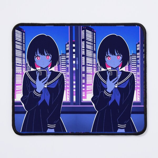 Item preview, Urban Scene - Young woman with neon eyes holding smartphone designed and sold by AnimeShin.