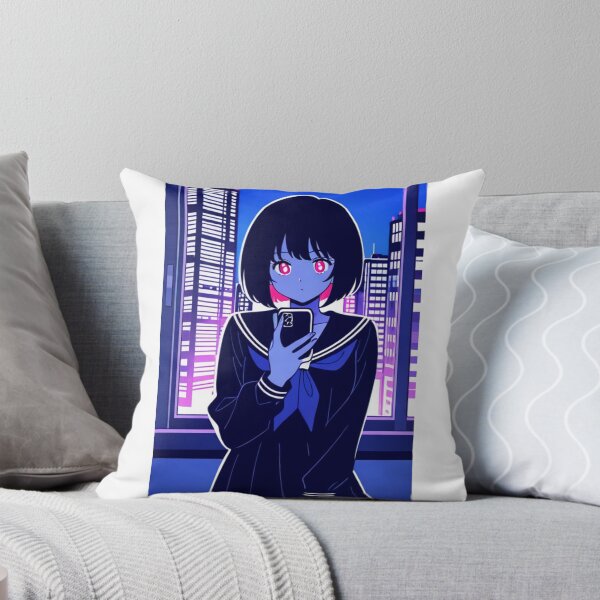 Item preview, Urban Scene - Young woman with neon eyes holding smartphone designed and sold by AnimeShin.