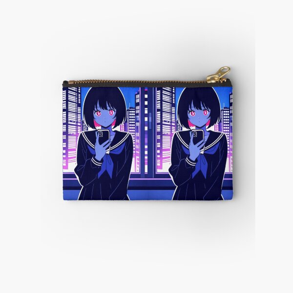 Item preview, Urban Scene - Young woman with neon eyes holding smartphone designed and sold by AnimeShin.