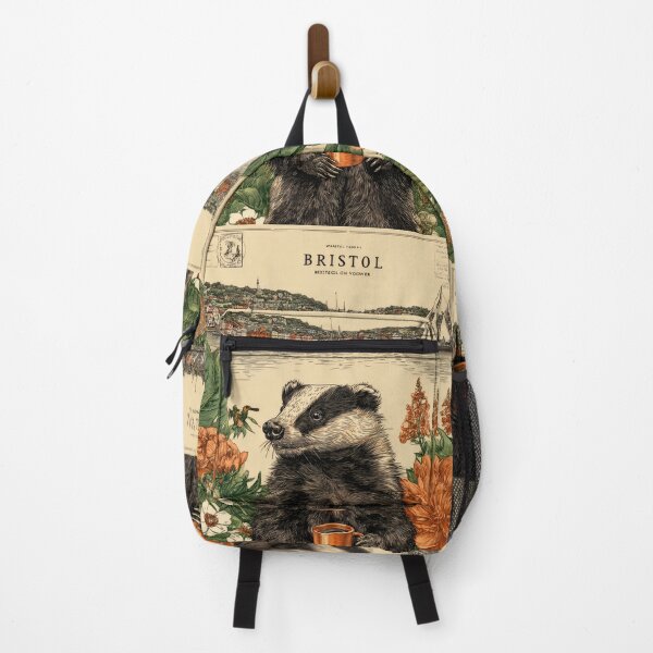 Item preview, Badger with Coffee Among Bristol Flowers designed and sold by CoffeeinBloom.