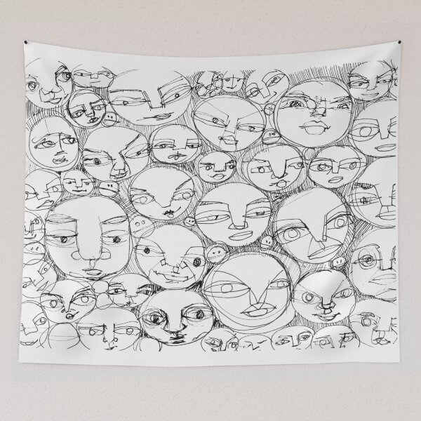Item preview, Faces in the Crowd – Abstract Pen & Ink Line Art Pattern designed and sold by SHE·SHE·ART.
