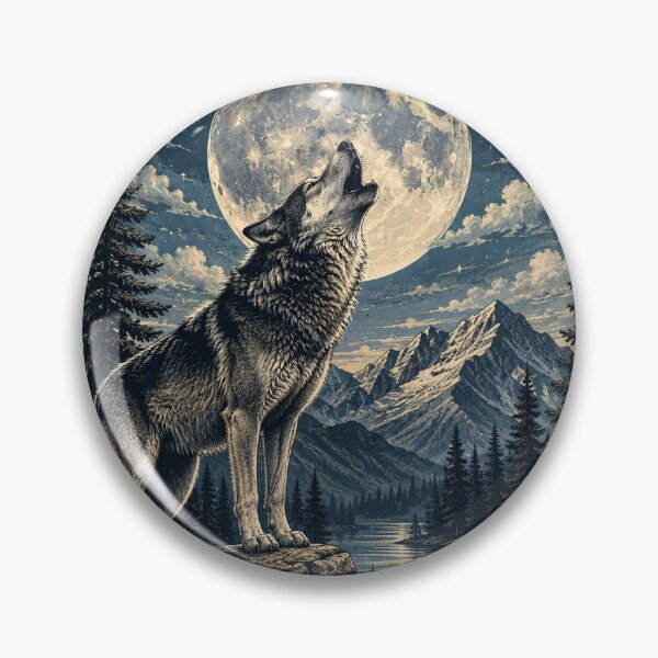 Item preview, Vintage Howling Wolf Moon Forest Nature Design designed and sold by NestDesigns1.