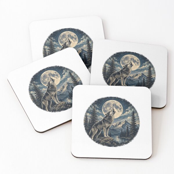 Item preview, Vintage Howling Wolf Moon Forest Nature Design designed and sold by NestDesigns01.