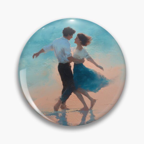 Item preview, Couple Dancing Barefoot on Beach Sunset Watercolor Romantic Painting designed and sold by RossignolStudio.