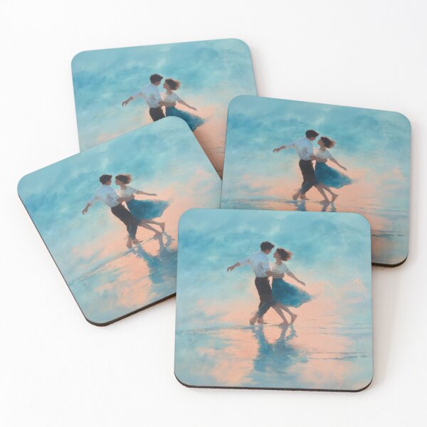 Item preview, Couple Dancing Barefoot on Beach Sunset Watercolor Romantic Painting designed and sold by RossignolStudio.