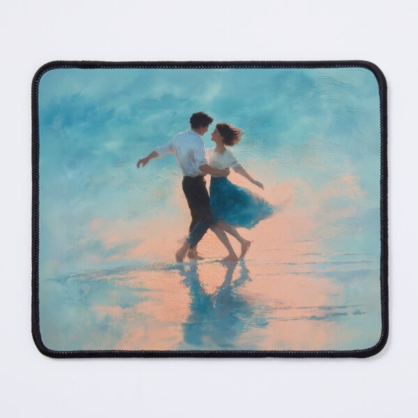 Item preview, Couple Dancing Barefoot on Beach Sunset Watercolor Romantic Painting designed and sold by RossignolStudio.