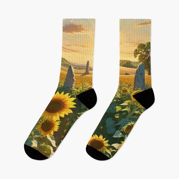 Artikelvorschau, Unter der Sonne von Litha - Sonnenblumenfeld und uralte Menhire entworfen und verkauft von NeyhineAngelionShop.