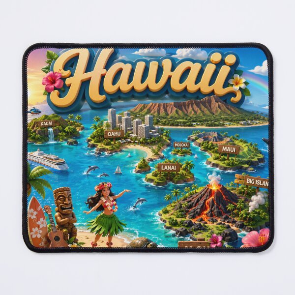 Item preview, Hawaii 3D Cartoon Travel Illustration – Tropical Islands, Volcanoes & Aloha Paradise Design designed and sold by Fabrifrank.