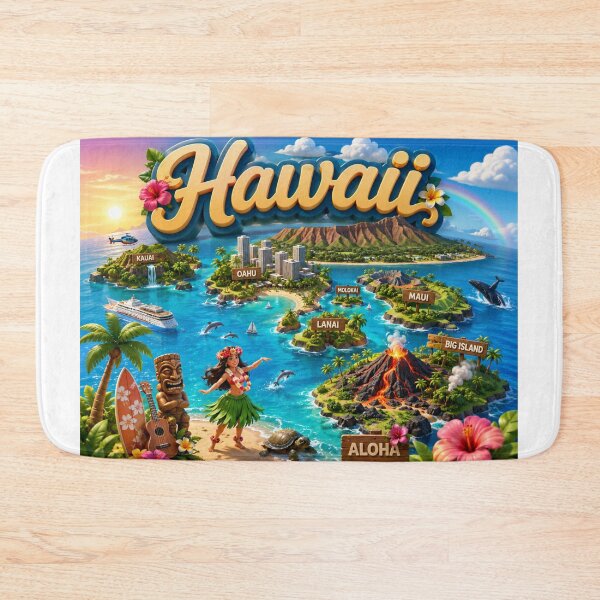 Item preview, Hawaii 3D Cartoon Travel Illustration – Tropical Islands, Volcanoes & Aloha Paradise Design designed and sold by Fabrifrank.