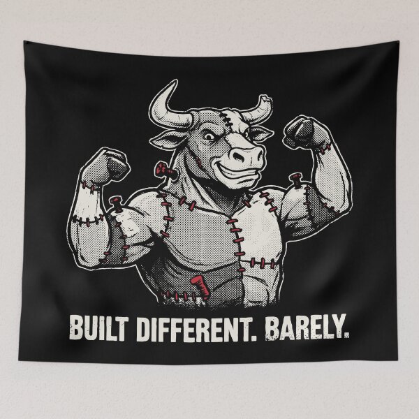 Item preview, Built Different Barely Bull Frankenstein Grunge Gym Humor designed and sold by cabana.space.