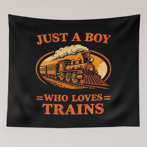Item preview, Just A Boy Who Loves Trains - Vintage Retro Steam Locomotive Train Art designed and sold by BendyBeasts.