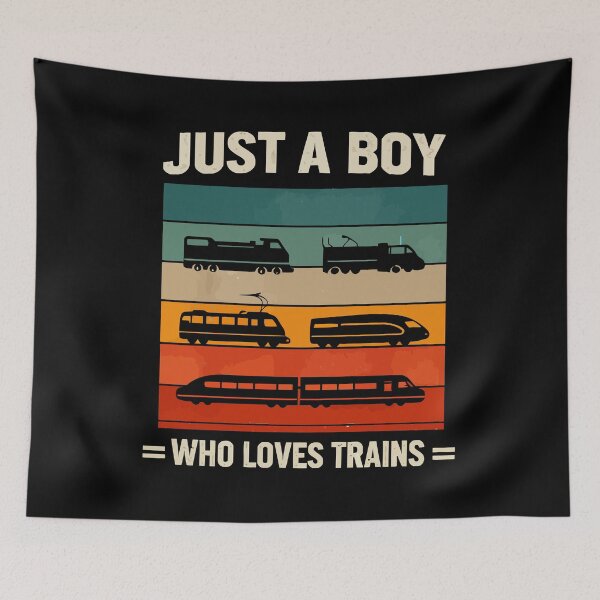 Item preview, Just A Boy Who Loves Trains - Vintage Retro Steam Locomotive Train Art designed and sold by BendyBeasts.