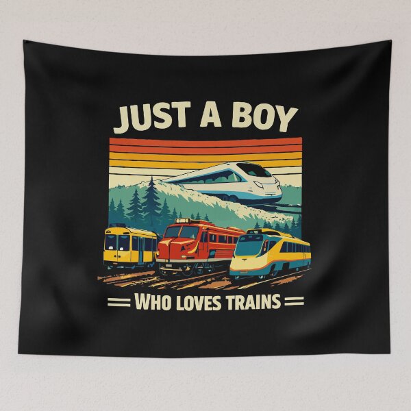 Item preview, Just A Boy Who Loves Trains - Vintage Retro Steam Locomotive Train Art designed and sold by BendyBeasts.
