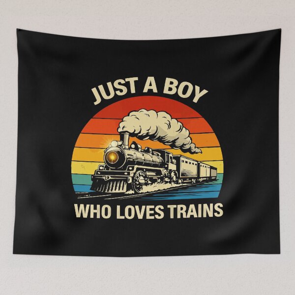 Item preview, Just A Boy Who Loves Trains - Vintage Retro Steam Locomotive Train Art designed and sold by BendyBeasts.