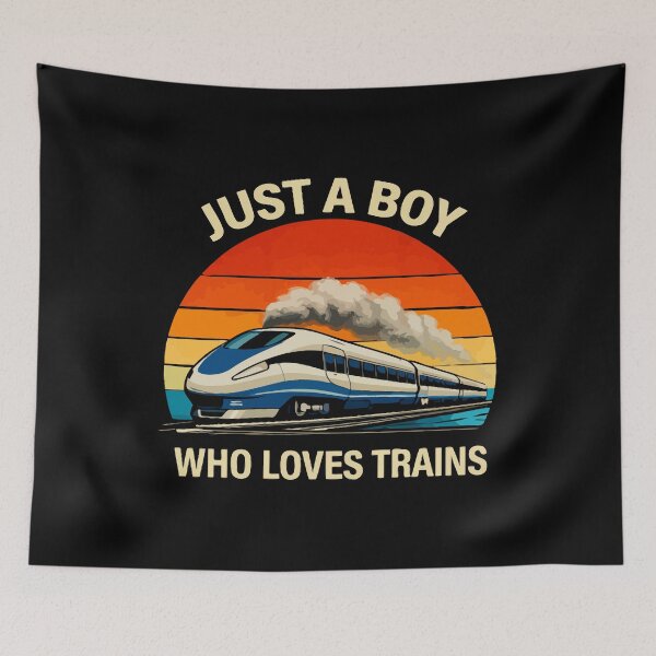 Item preview, Just A Boy Who Loves Trains - Vintage Retro Steam Locomotive Train Art designed and sold by BendyBeasts.
