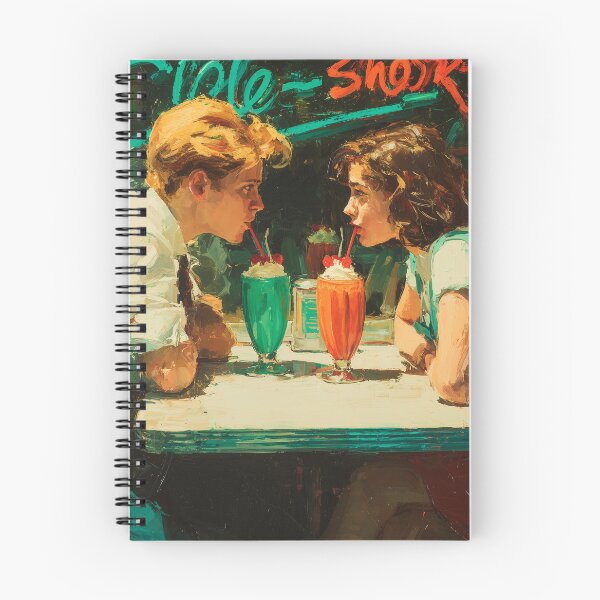 Item preview, Retro Diner Love Couple Sharing Milkshakes Painting designed and sold by RossignolStudio.