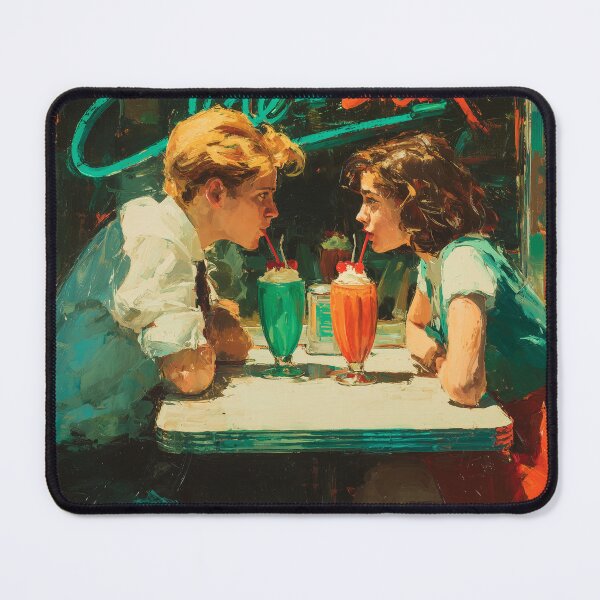 Item preview, Retro Diner Love Couple Sharing Milkshakes Painting designed and sold by RossignolStudio.