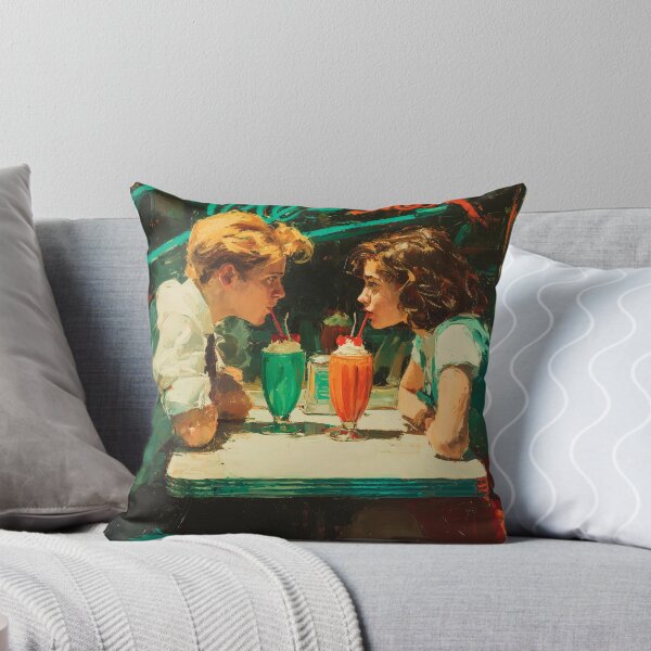 Item preview, Retro Diner Love Couple Sharing Milkshakes Painting designed and sold by RossignolStudio.
