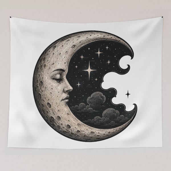 Item preview, Vintage Celestial Moon Face | Mystic Crescent Moon Gothic  designed and sold by RidaSalArt.
