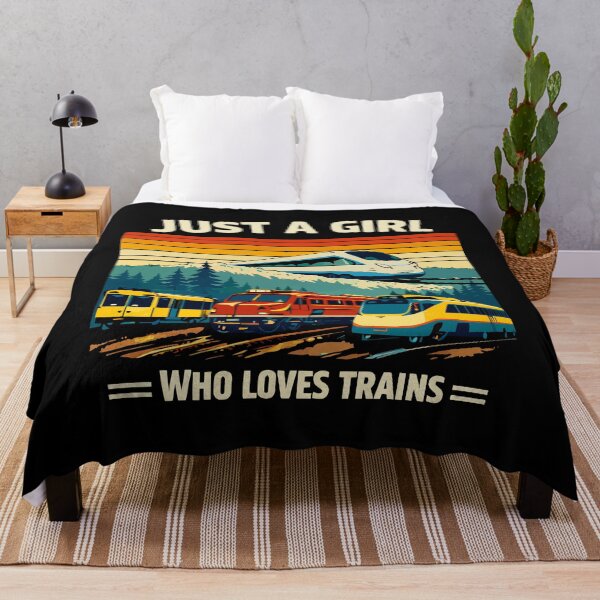 Item preview, Just A Girl Who Loves Trains - Vintage Retro Steam Locomotive Train Art designed and sold by BendyBeasts.